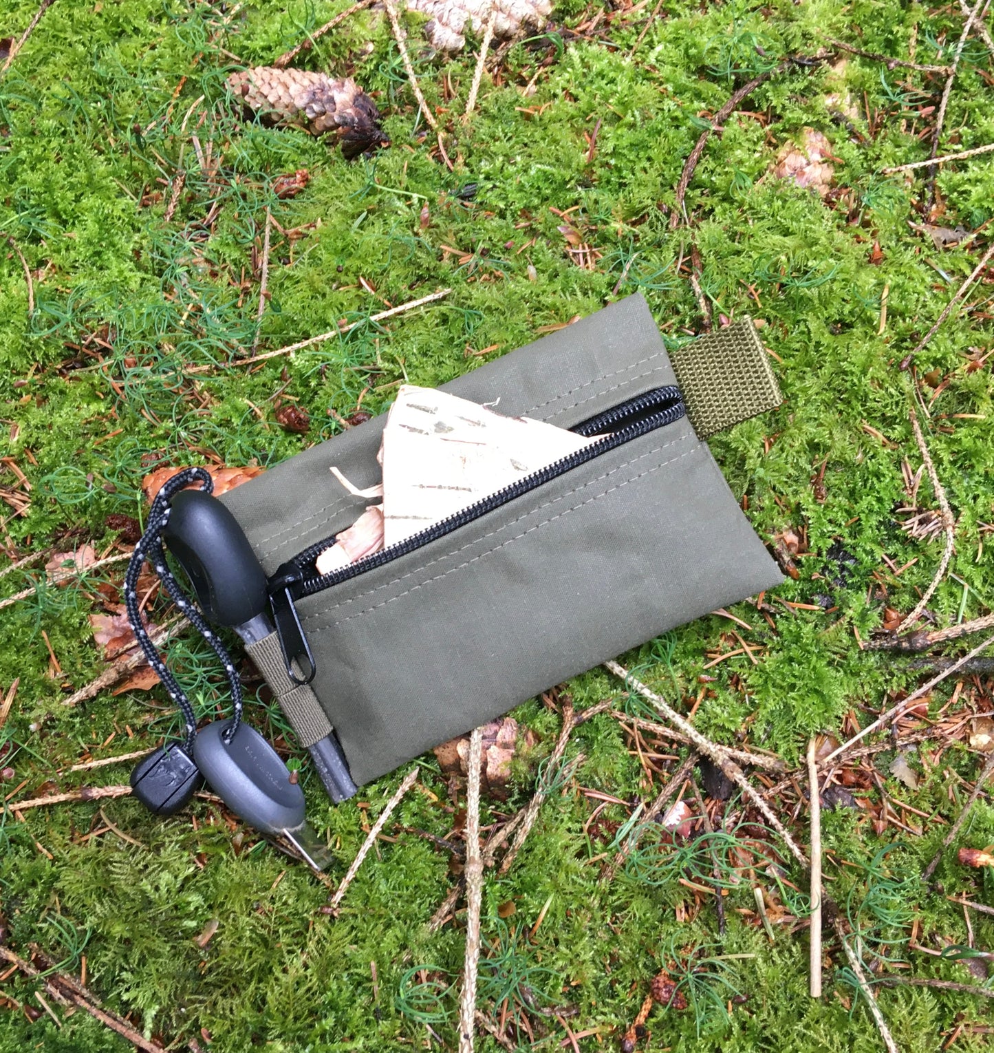Bushcraft Tinder Pouch Firesteel Canvas Baumwolle EDC Olivgrün wasserdicht YKK