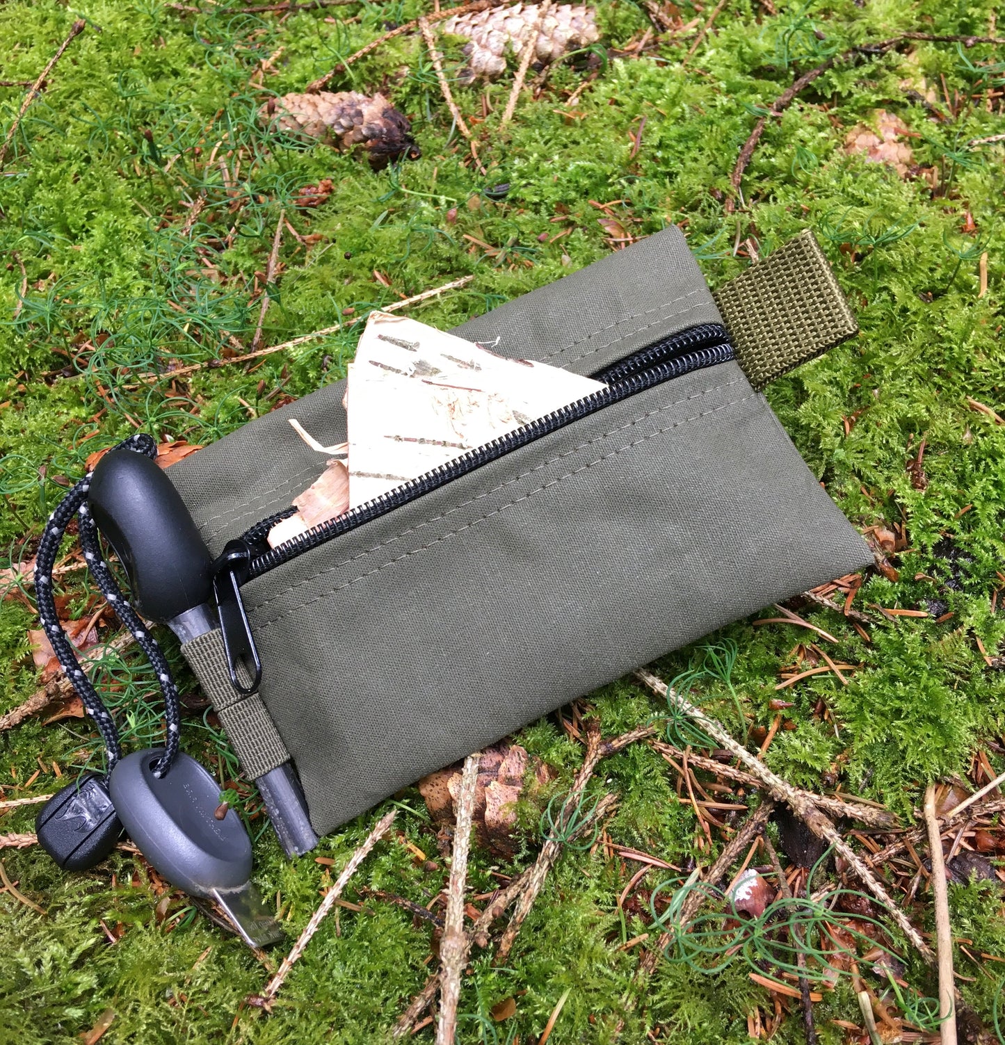 Bushcraft Tinder Pouch Firesteel Canvas Baumwolle EDC Olivgrün wasserdicht YKK