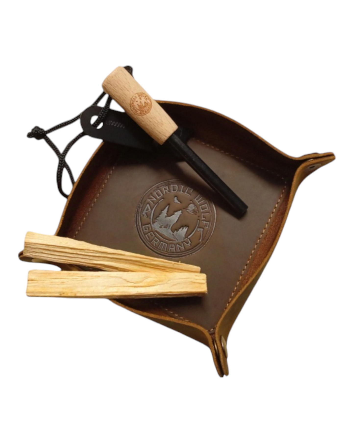 Multifunctional leather container tinder fire windbreak storage