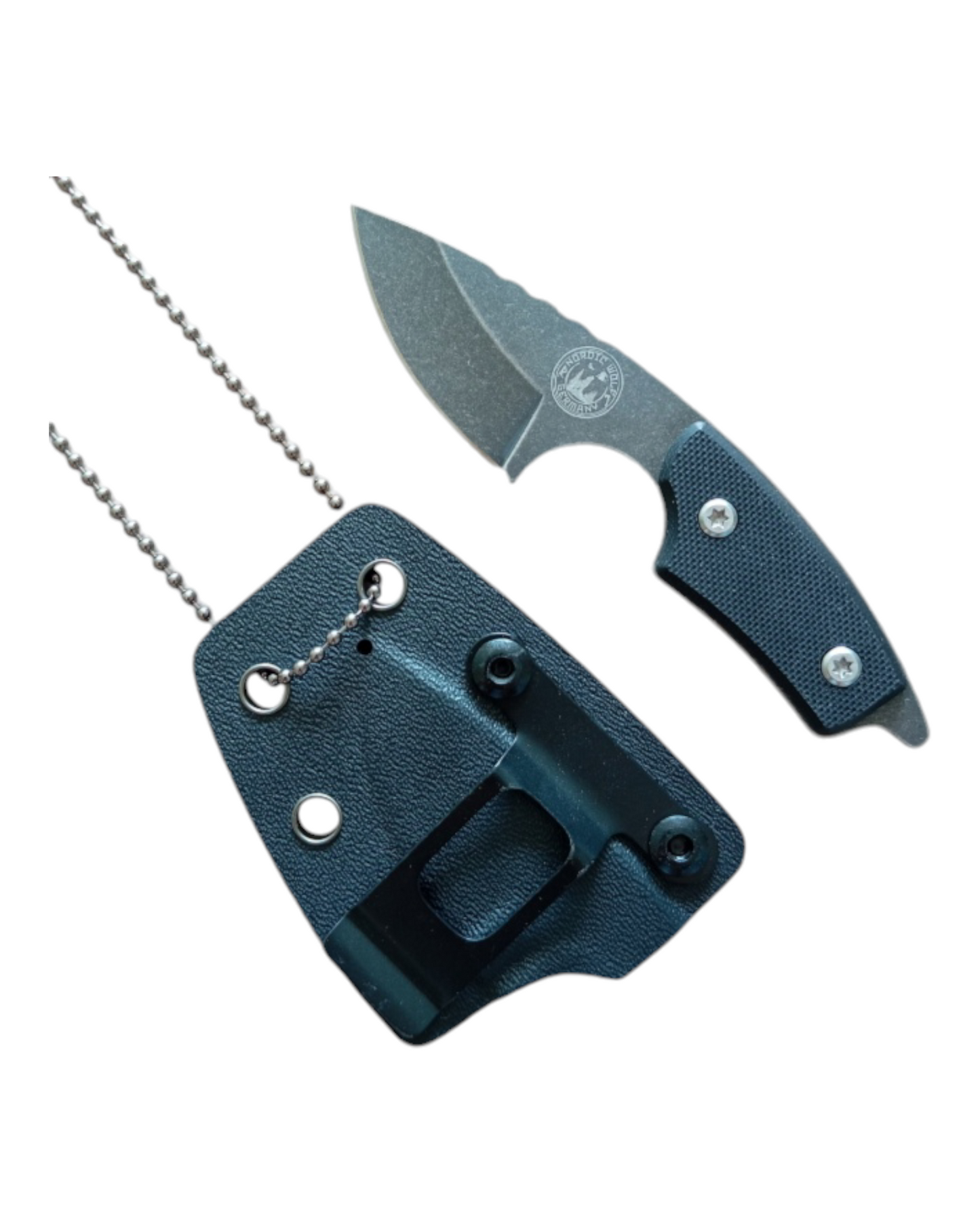 Neck Knife Messer 440C Stahl Kydexscheide mit Halskette und Gürtelclip G10 Griff Schwarz