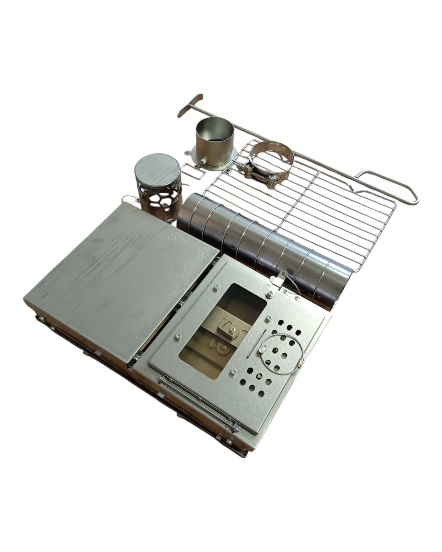 Tent stove made of stainless steel – foldable with windows – 2m stove pipe ø 6cm