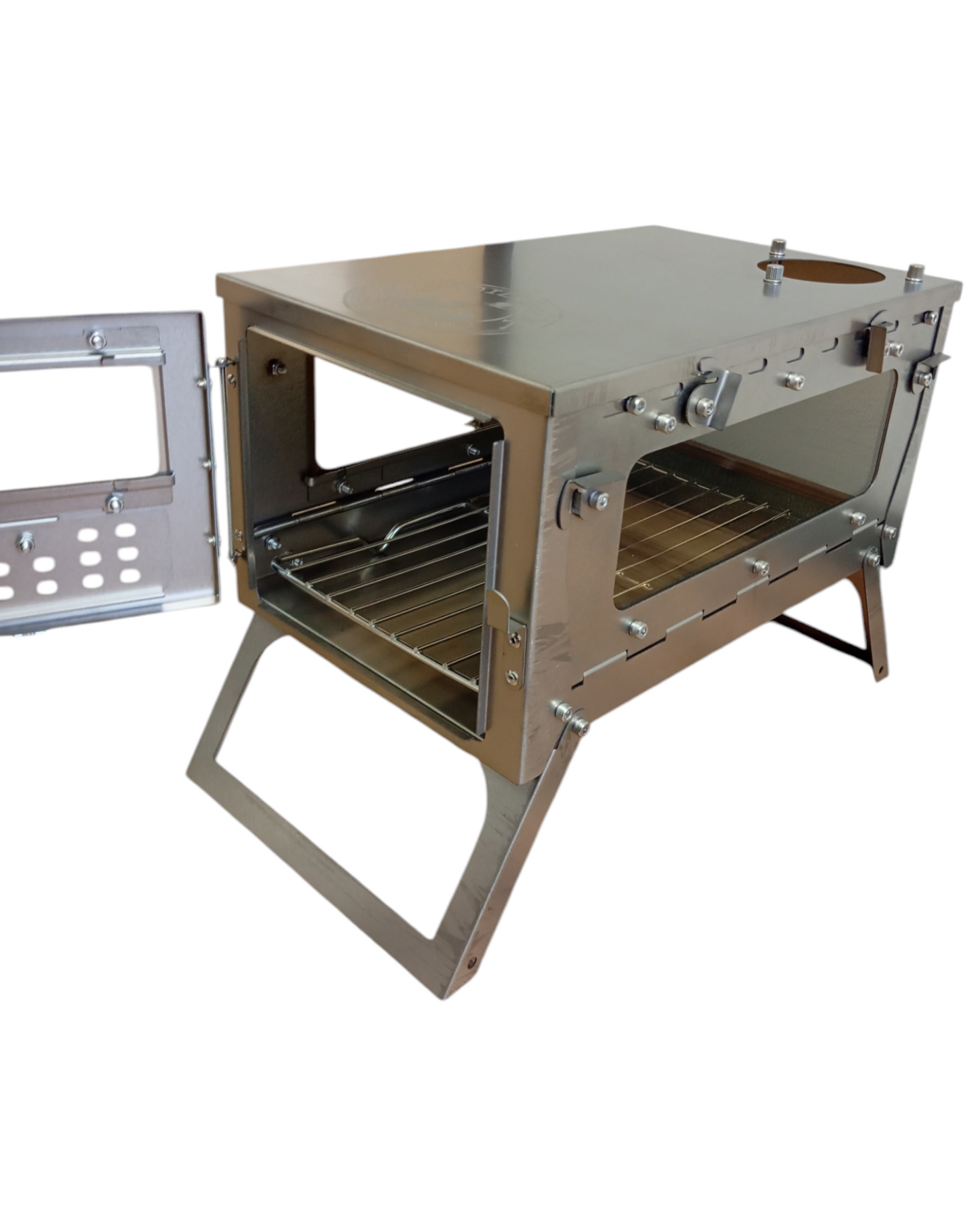 Tent stove made of stainless steel – foldable with windows – 2m stove pipe ø 6cm