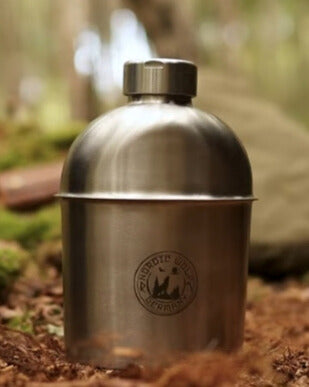 Stainless steel 1.2 liter canteen set with pot and lid – including cotton bag with Molle system