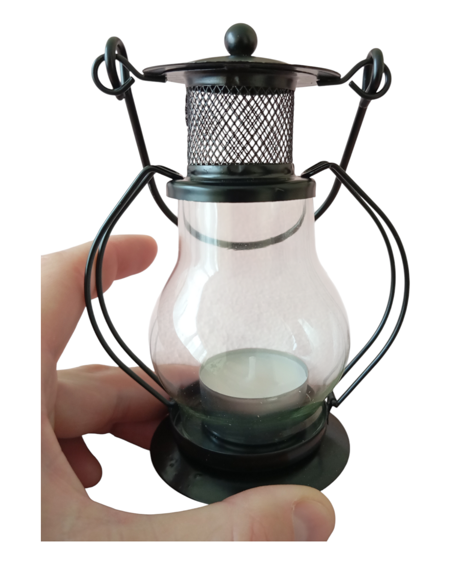 Retro mini lantern made of metal and glass – black