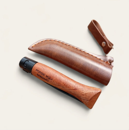 Klappmesser Holzgriff mit Lederscheide 3Cr13 Edelstahl