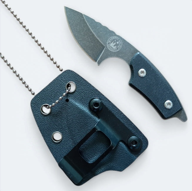 Neck Knife Messer 440C Stahl Kydexscheide mit Halskette und Gürtelclip G10 Griff Schwarz