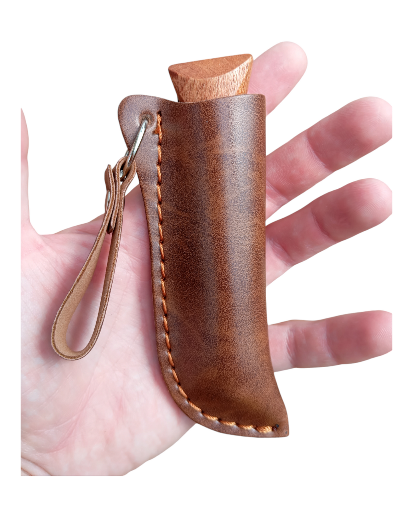 Folding knife wooden handle with leather sheath 3Cr13 stainless steel