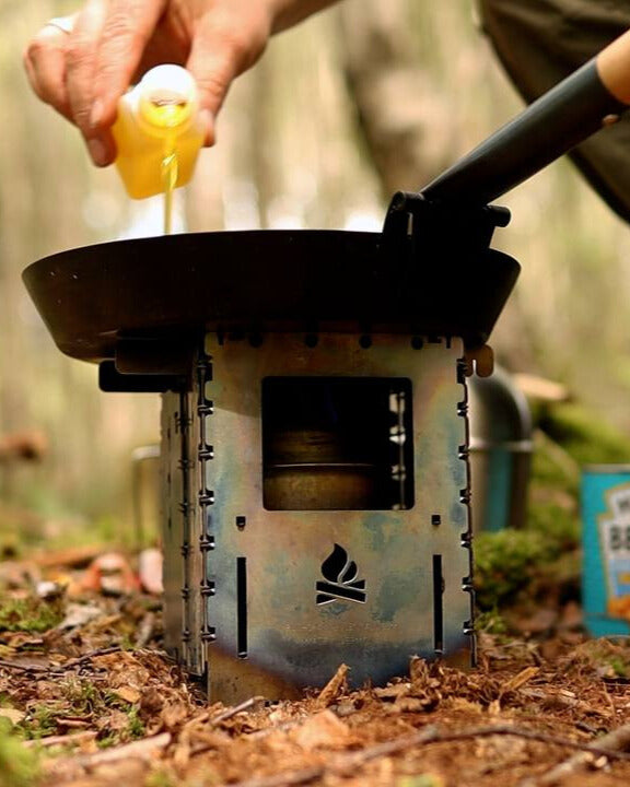 Jägerpfanne Ø24 cm mit Klappgriff aus Holz Kohlenstoffstahl