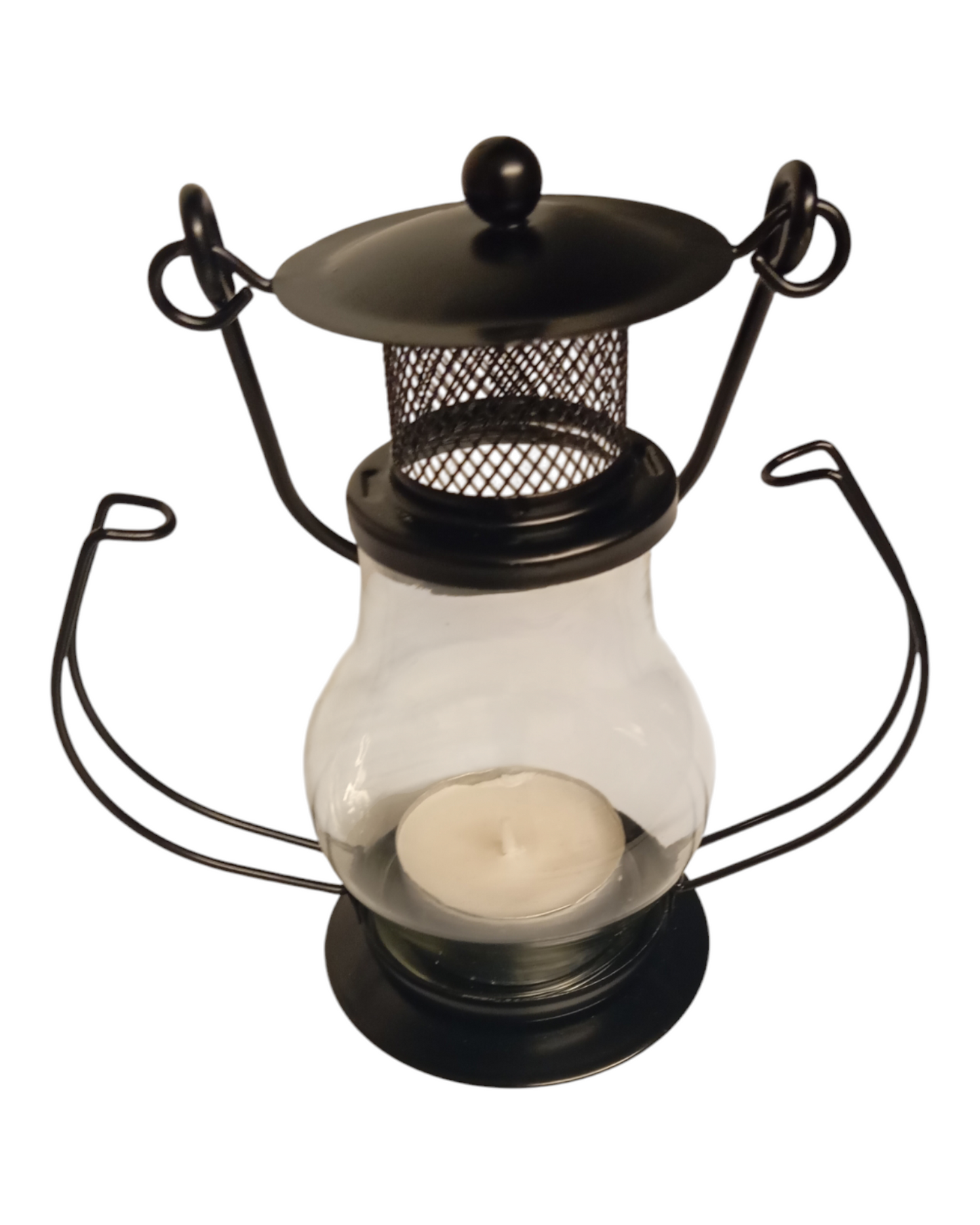 Retro mini lantern made of metal and glass – black