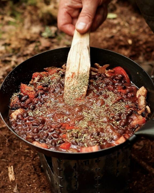 Jägerpfanne Ø24 cm mit Klappgriff aus Holz Kohlenstoffstahl