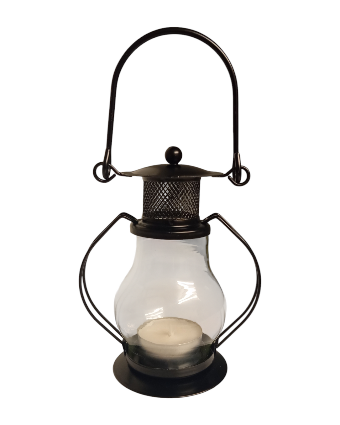Retro mini lantern made of metal and glass – black