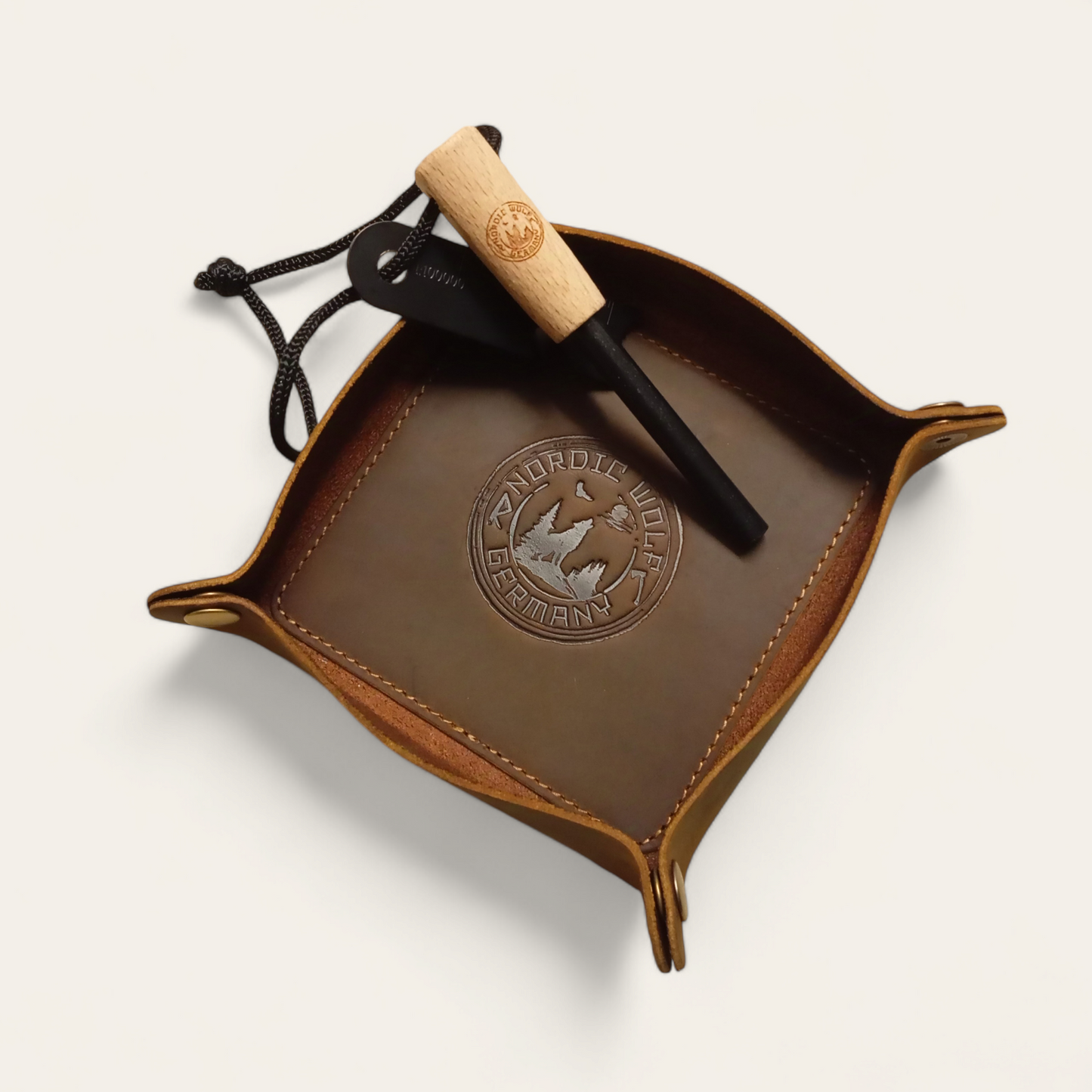 Multifunctional leather container tinder fire windbreak storage