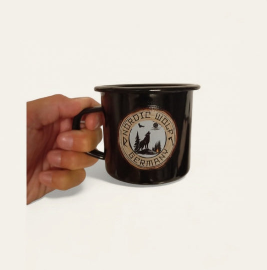 Emaille Tasse 350ml Schwarz Bushcraft Outdoor Camping Trekking