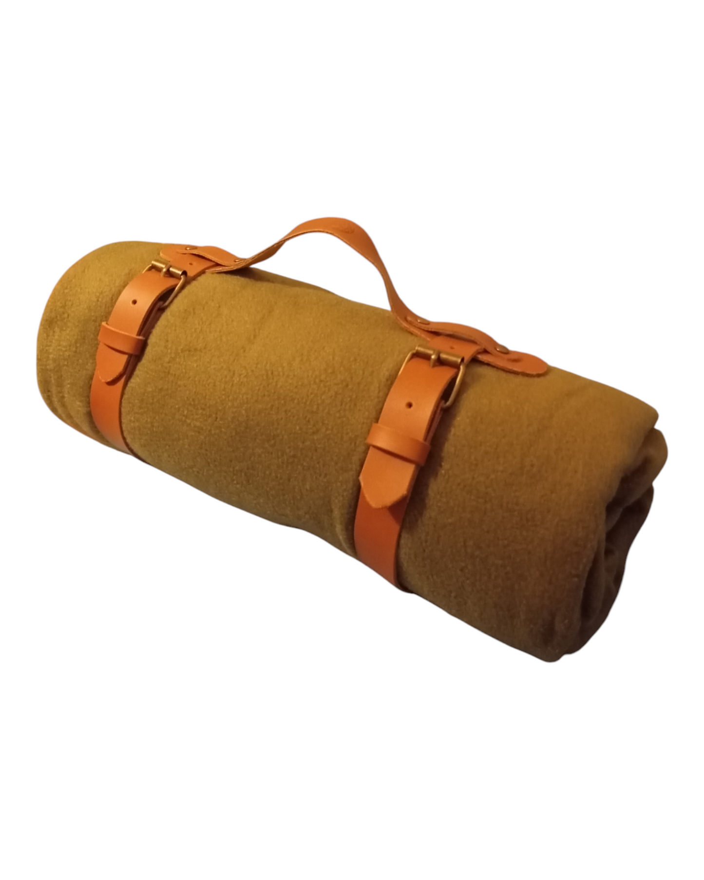Ledergurt/Tragegurt für Wolldecke - Cognac
