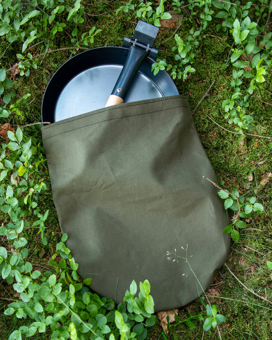 Bolsa de transporte para sartén con asa plegable (Ø 24 cm) – Lona impermeable en color verde oliva