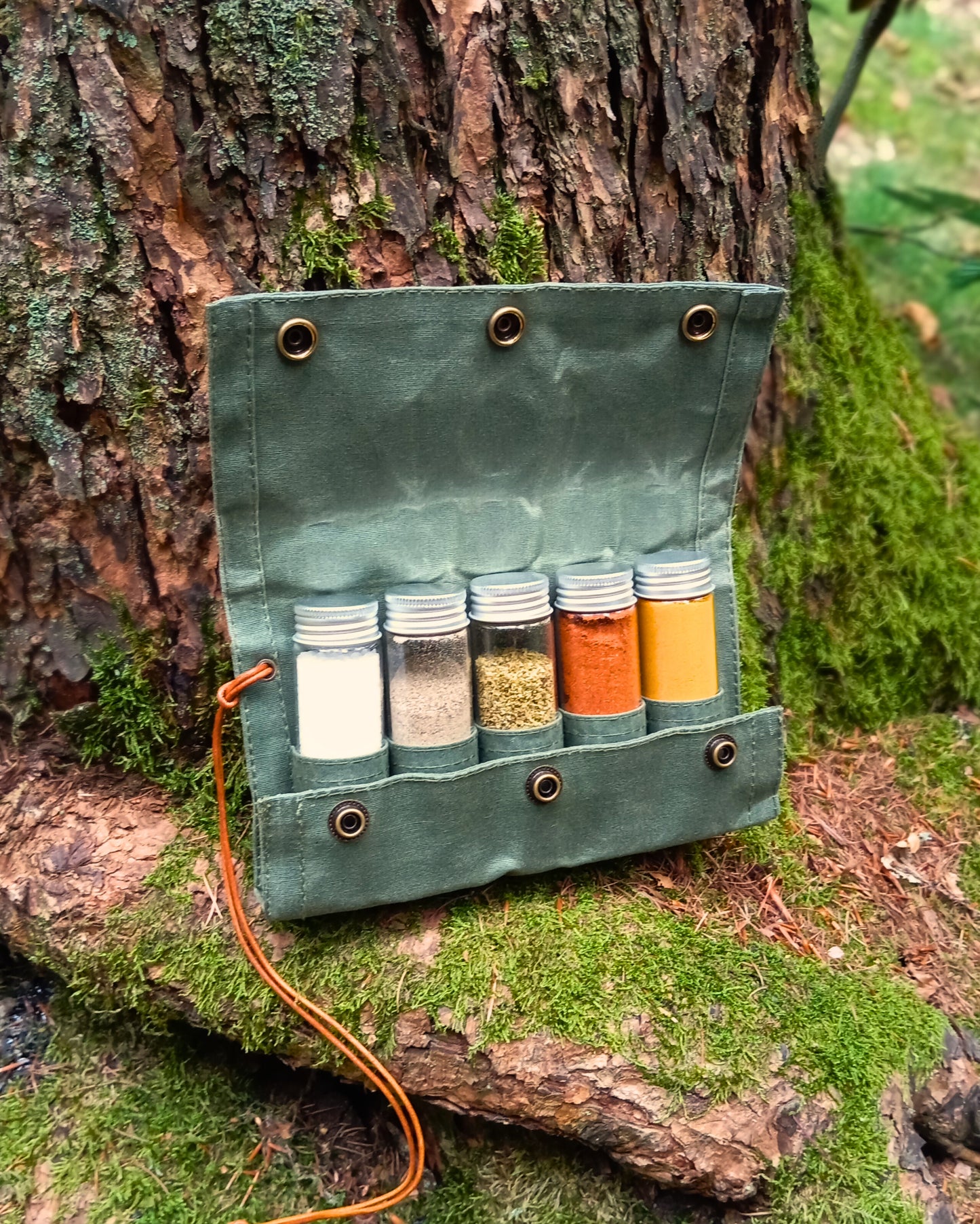Gewürztasche mit 5 Glasfläschchen 50ml - Canvas Tasche Olivgrün