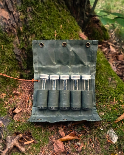 Gewürztasche mit 5 Glasfläschchen 50ml - Canvas Tasche Olivgrün